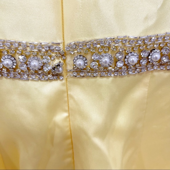 NWT Mac Duggal Yellow Strapless Belted Rhinestone Formal Gown - Picture 8 of 12